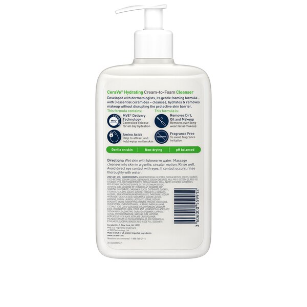 CeraVe Hydrating Cream-to-Foam Facial Cleanser with Hyaluronic Acid