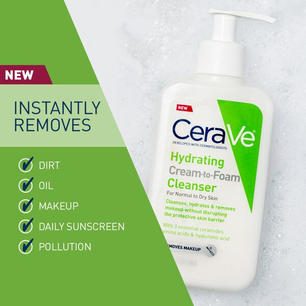 CeraVe Hydrating Cream-to-Foam Facial Cleanser with Hyaluronic Acid