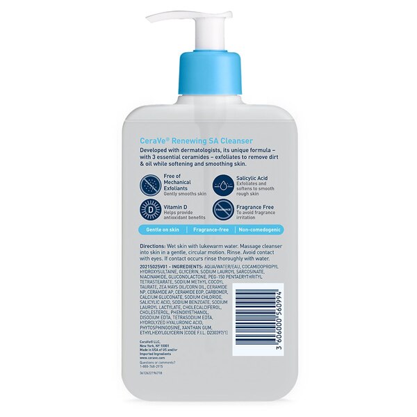 CeraVe Face Renewing SA Cleanser, Salicylic and Hyaluronic Acid, Niacinamide & Ceramides