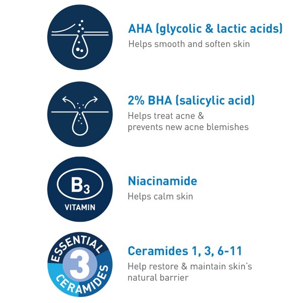 CeraVe Salicylic Acid Acne Treatment Gel for Face with AHA Glycolic and Lactic Acid