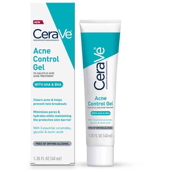 CeraVe Salicylic Acid Acne Treatment Gel for Face with AHA Glycolic and Lactic Acid