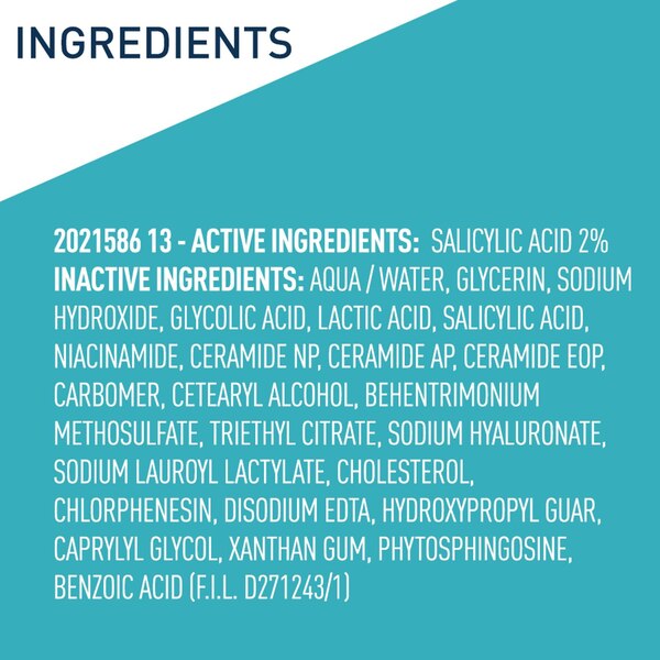 CeraVe Salicylic Acid Acne Treatment Gel for Face with AHA Glycolic and Lactic Acid