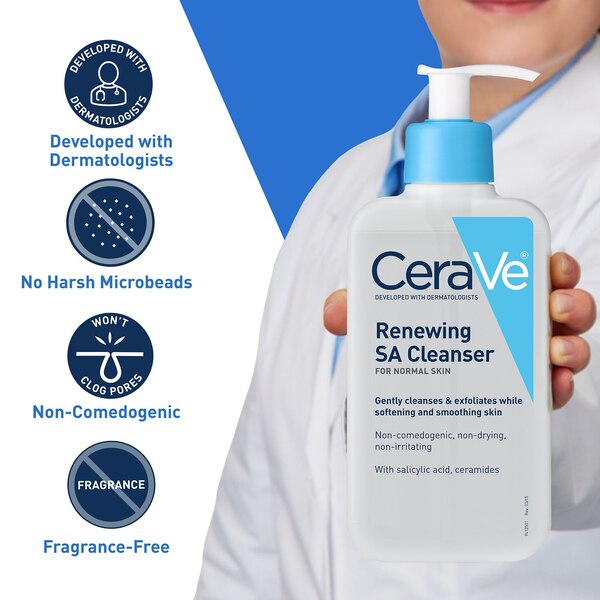 CeraVe Renewing SA Cleanser, Gentle Exfoliating Face Wash With Salicylic Acid For Rough And Bumpy Skin