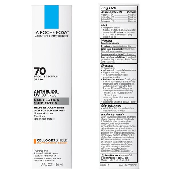 La Roche Posay Anthelios UV Correct SPF 70 Face Sunscreen, Oxybenzone & Oil-Free, 1.7 OZ