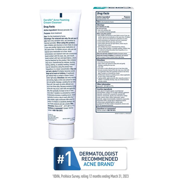 CeraVe Acne Foaming Cream Wash with 10% Benzoyl Peroxide for Face and Body , 5 oz