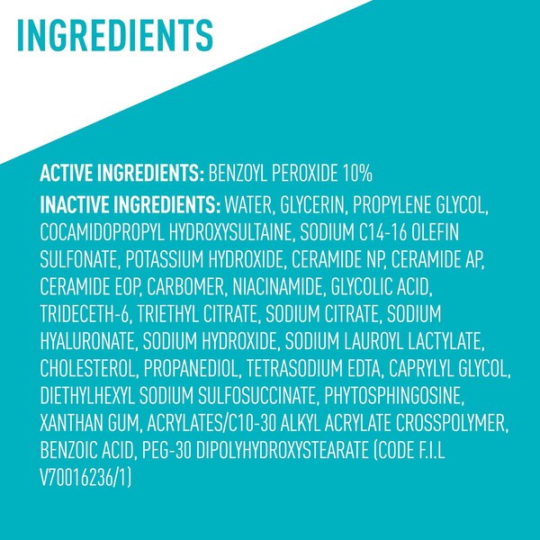 CeraVe Acne Foaming Cream Wash with 10% Benzoyl Peroxide for Face and Body , 5 oz