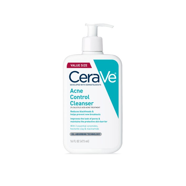 CeraVe Acne Control Face Cleanser with 2% Salicylic Acid & Purifying Clay for Oily Skin, 16 oz