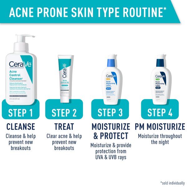 CeraVe Acne Control Face Cleanser with 2% Salicylic Acid & Purifying Clay for Oily Skin, 16 oz