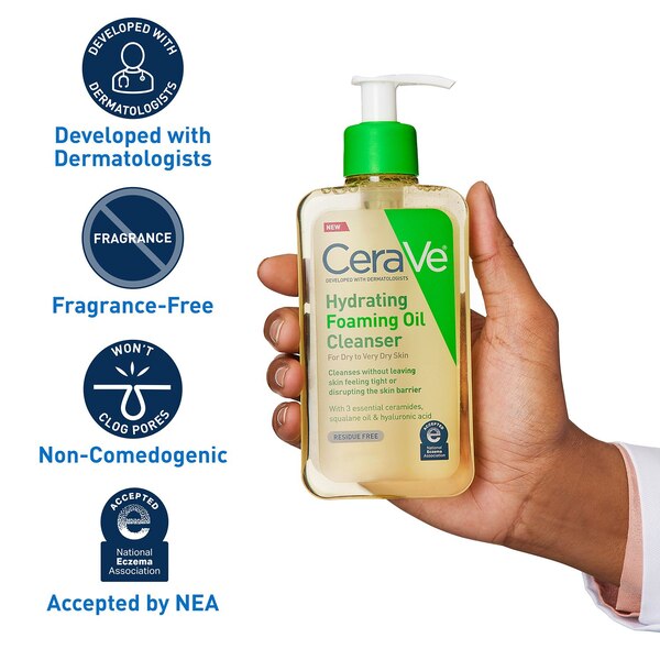 CeraVe Hydrating Foaming Oil Cleanser Wash for Dry to Very Dry Skin for Face and Body, 16 oz