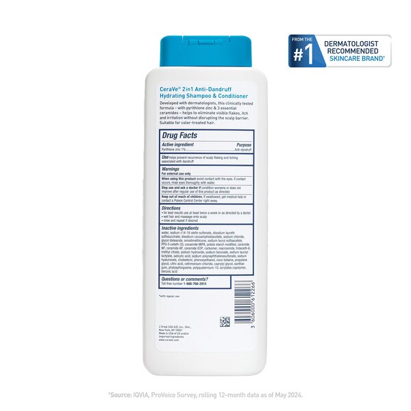 CeraVe Anti-Dandruff Hydrating 2-in-1 Shampoo and Conditioner, 12 OZ