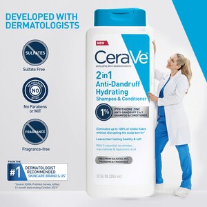 CeraVe Anti-Dandruff Hydrating 2-in-1 Shampoo and Conditioner, 12 OZ