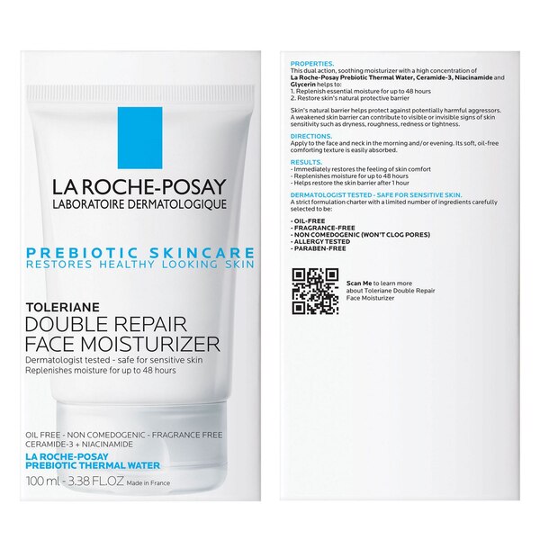 La Roche-Posay Facial Moisturizer, Toleriane Double Repair with Ceramide, 3.38 OZ