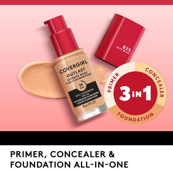 CoverGirl Outlast Extreme Wear 3-in-1 Full Coverage Liquid Foundation with SPF 18 Sunscreen