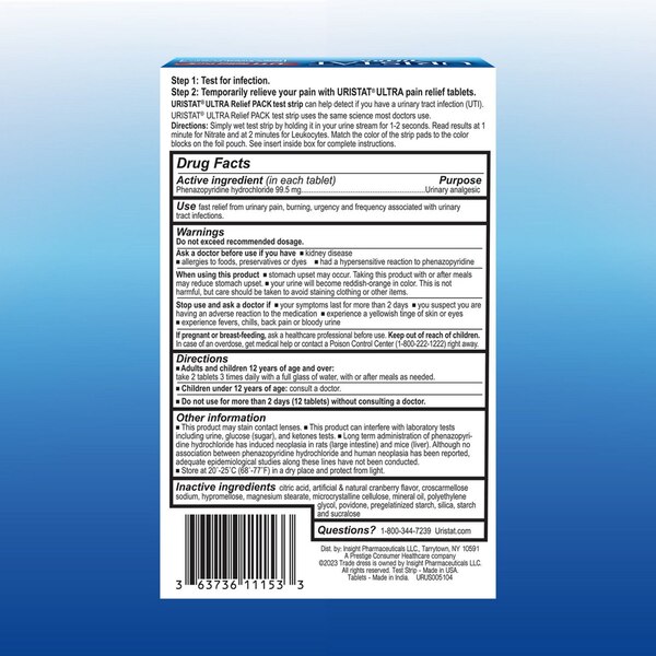 URISTAT UTI Relief Pak, Test For Infection + Pain Relief, 1 Strip, 12 CT