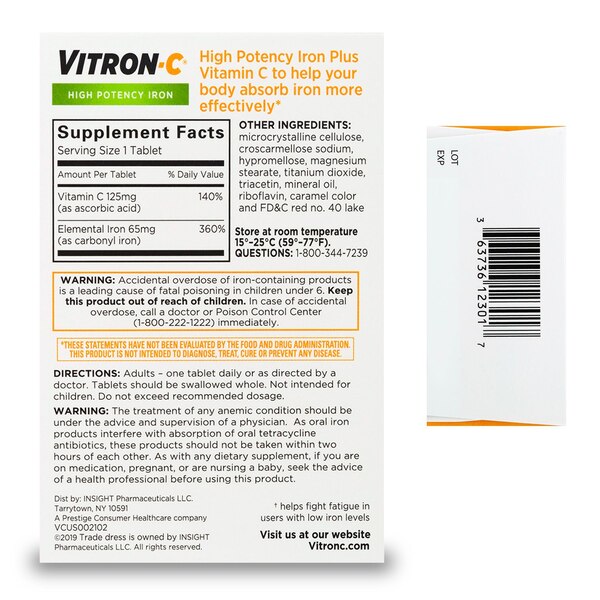 Vitron-C Iron plus Vitamin C 65mg, 60 CT