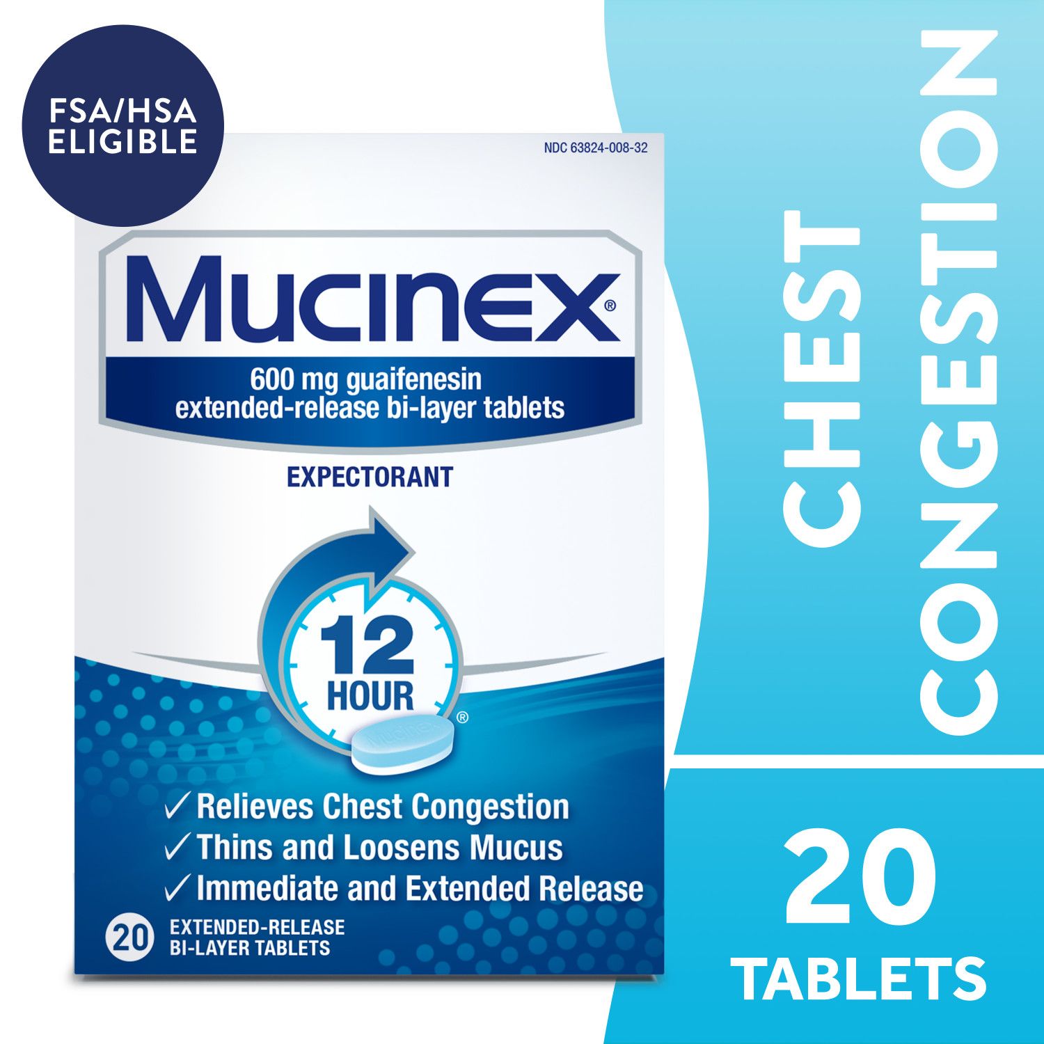 Mucinex 12HR Cough & Chest Congestion Expectorant Relief Tablets