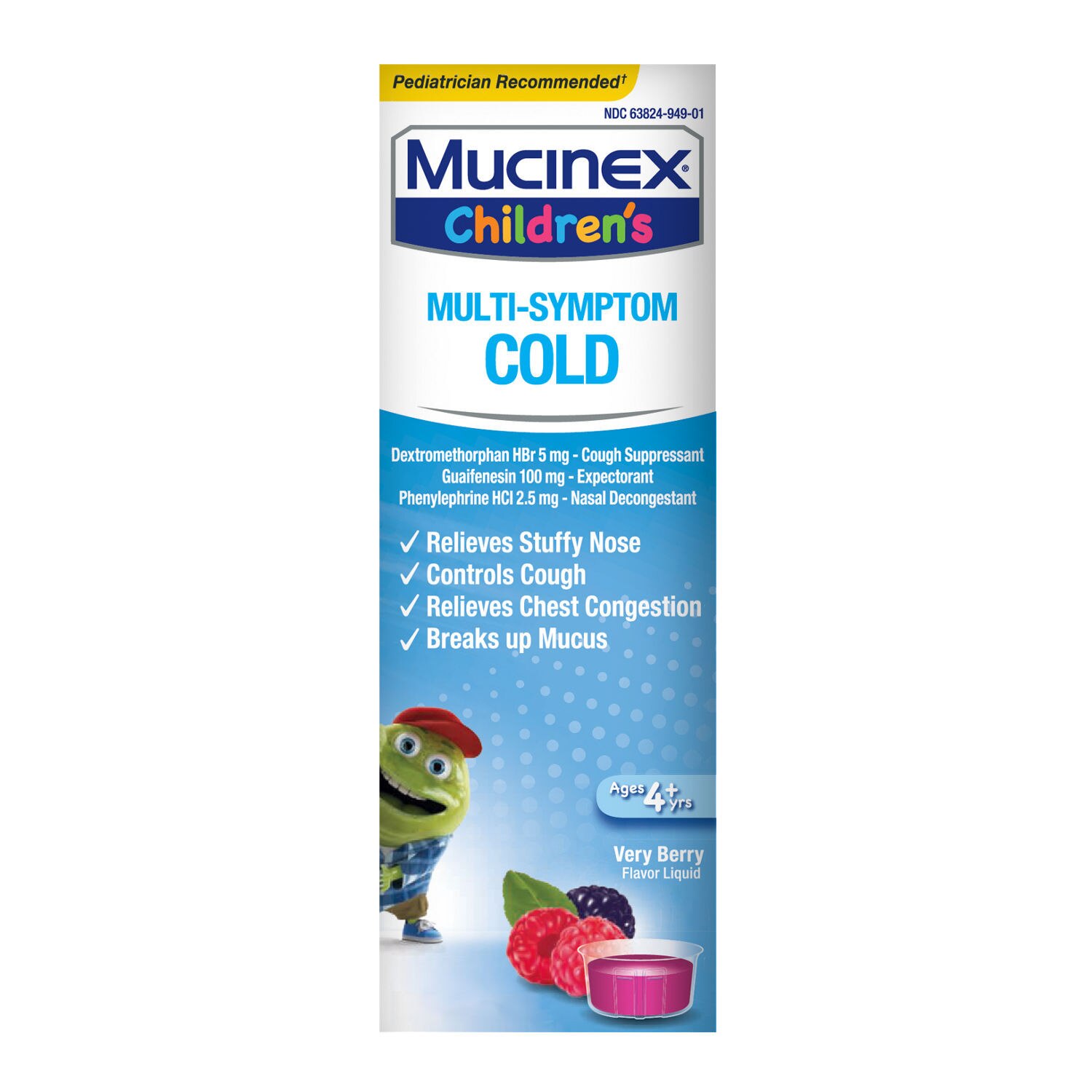 Children's Mucinex Multi-Symptom Cold Relief Liquid, Very Berry, 4 FL OZ