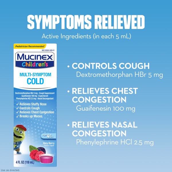 Children's Mucinex Multi-Symptom Cold Relief Liquid, Very Berry, 4 FL OZ