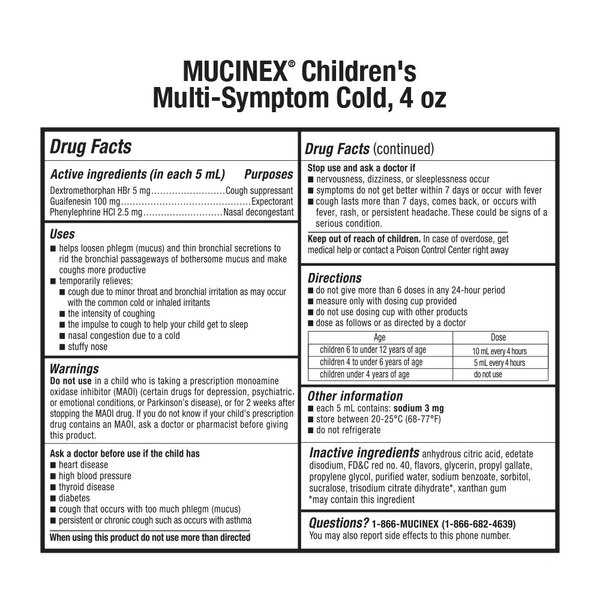 Children's Mucinex Multi-Symptom Cold Relief Liquid, Very Berry, 4 FL OZ