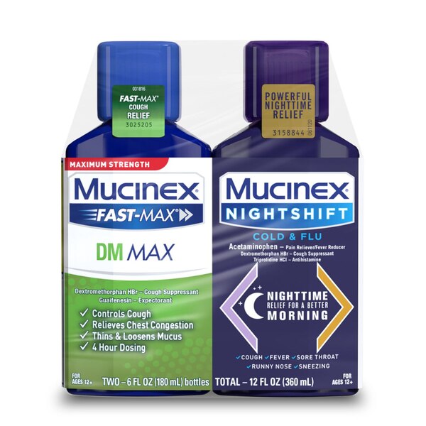 Mucinex Fast-Max DM Max & Nightshift Cold and Flu Combo Pack, 2 6 OZ bottles
