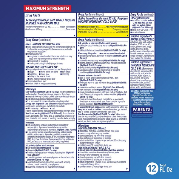Mucinex Fast-Max DM Max & Nightshift Cold and Flu Combo Pack, 2 6 OZ bottles