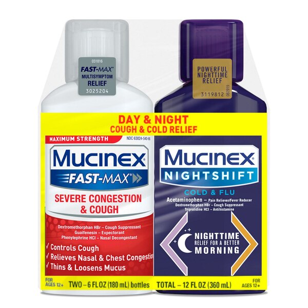 Mucinex Fast-Max Severe Congestion and Cough & Nightshift Cold and Flu Combo Pack, 2 6 OZ bottles