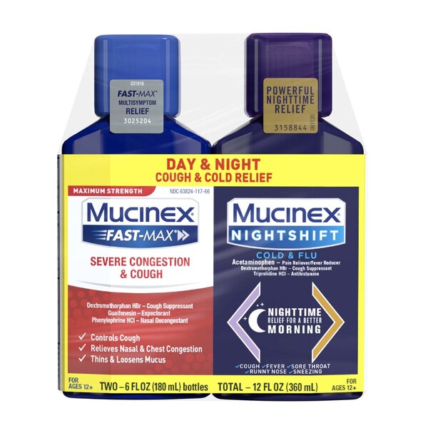 Mucinex Fast-Max Severe Congestion and Cough & Nightshift Cold and Flu Combo Pack, 2 6 OZ bottles