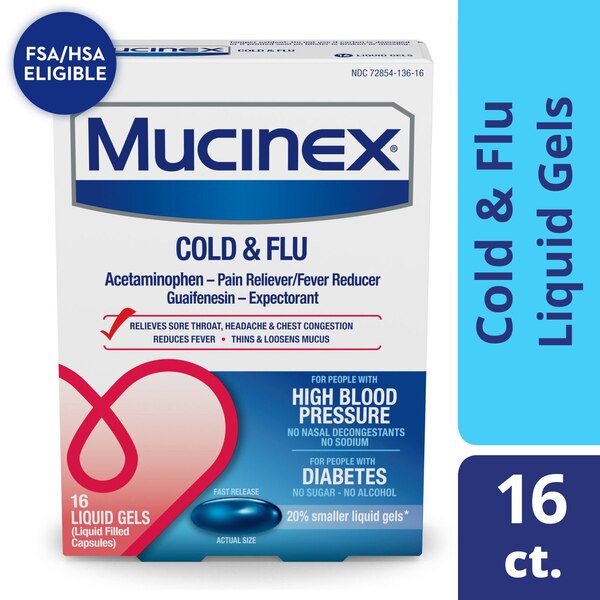 Mucinex Cold & Flu High Blood Pressure Liquid Gels, 16 CT