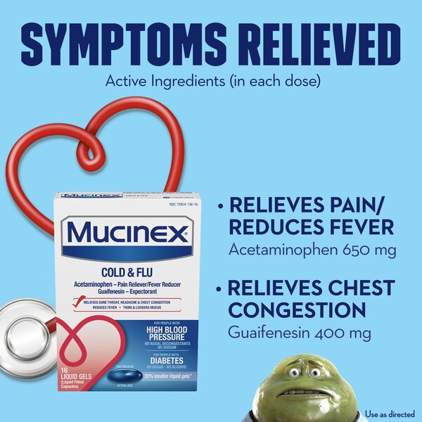 Mucinex Cold & Flu High Blood Pressure Liquid Gels, 16 CT