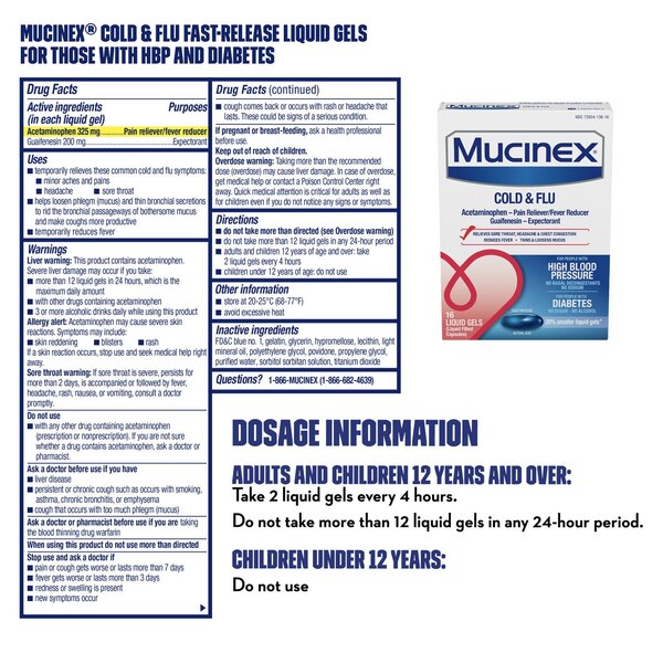Mucinex Cold & Flu High Blood Pressure Liquid Gels, 16 CT