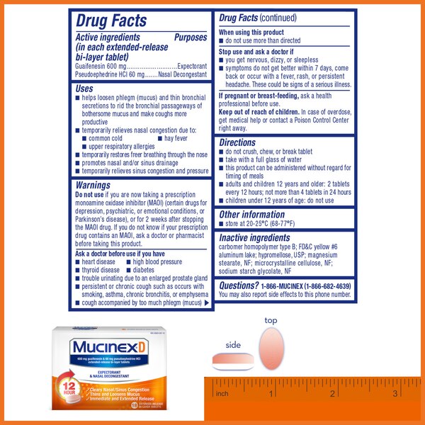 Mucinex D Expectorant and Nasal Decongestant Tablets