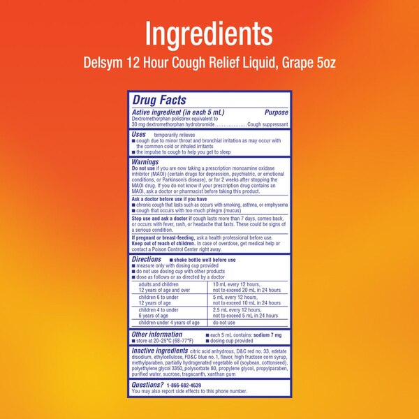 Delsym Adult Cough Suppressant Liquid, Grape Flavor, 5 OZ