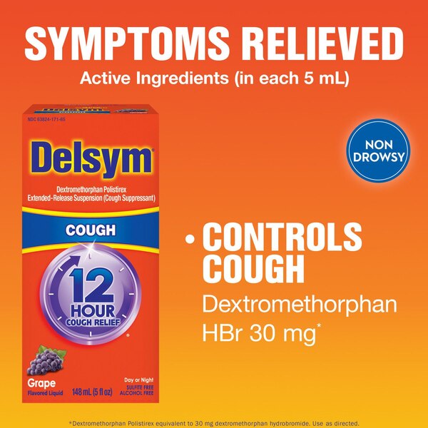Delsym Adult Cough Suppressant Liquid, Grape Flavor, 5 OZ