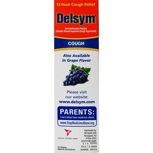 Delsym Cough Suppressant Liquid, Grape, Orange