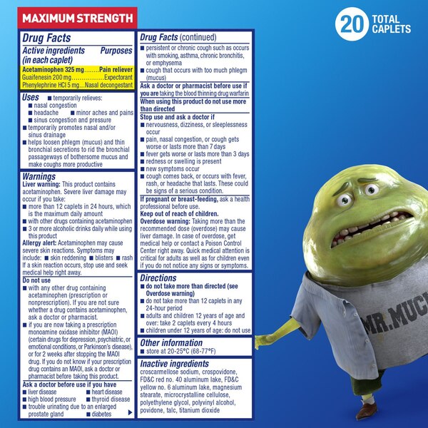 Mucinex Sinus-Max Severe Congestion & Pain Relief, 20 CT