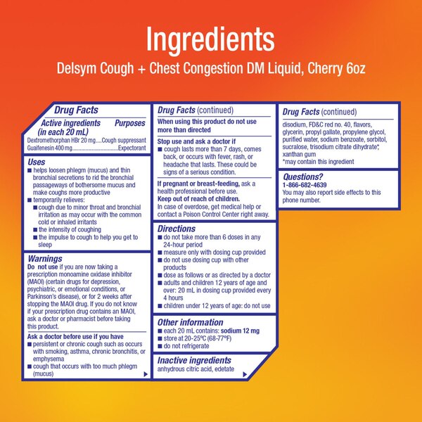 Delsym Adult Cough Plus Chest Congestion DM Liquid, Cherry Flavor, 6 OZ