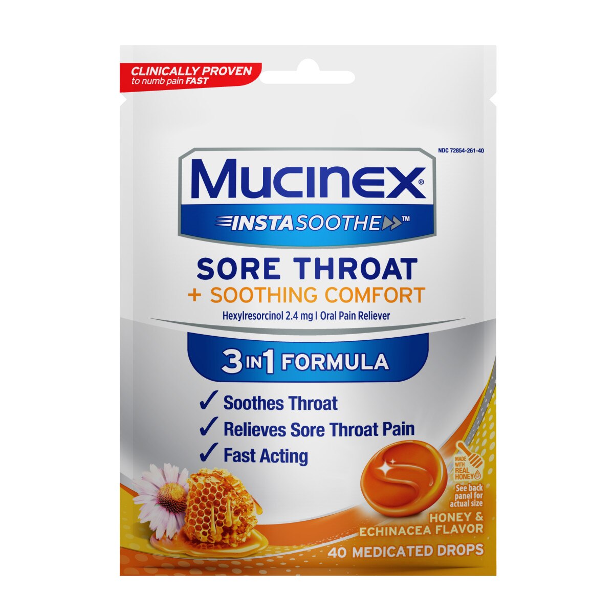 MUCINEX InstaSoothe Sore Throat + Soothing Comfort - Honey & Echinacea, 40 ct