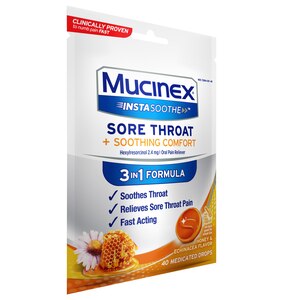 Mucinex InstaSoothe Sore Throat + Soothing Comfort Medicated Lozenges, Honey & Echinacea, 40 CT