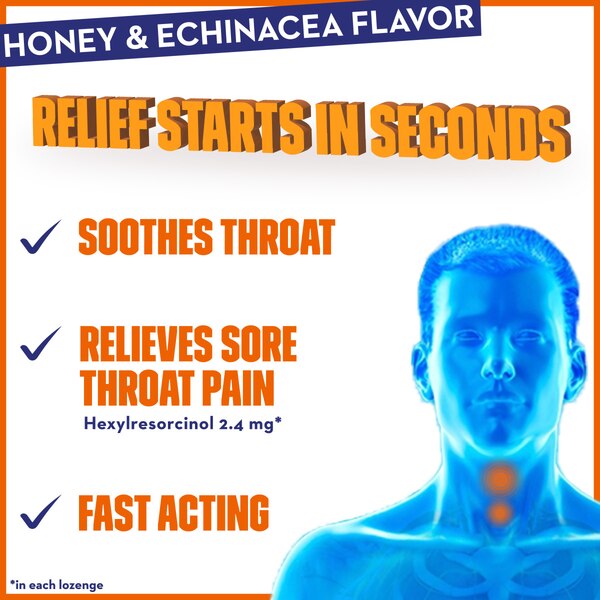 Mucinex InstaSoothe Sore Throat + Soothing Comfort Medicated Lozenges, Honey & Echinacea, 40 CT