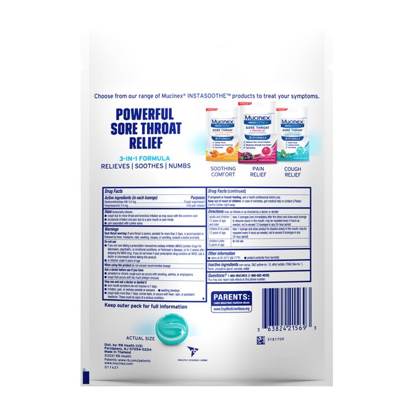 Mucinex InstaSoothe Sore Throat + Cough Relief Medicated Lozenges, Alpine Herbs & Fresh Mint, 40 CT