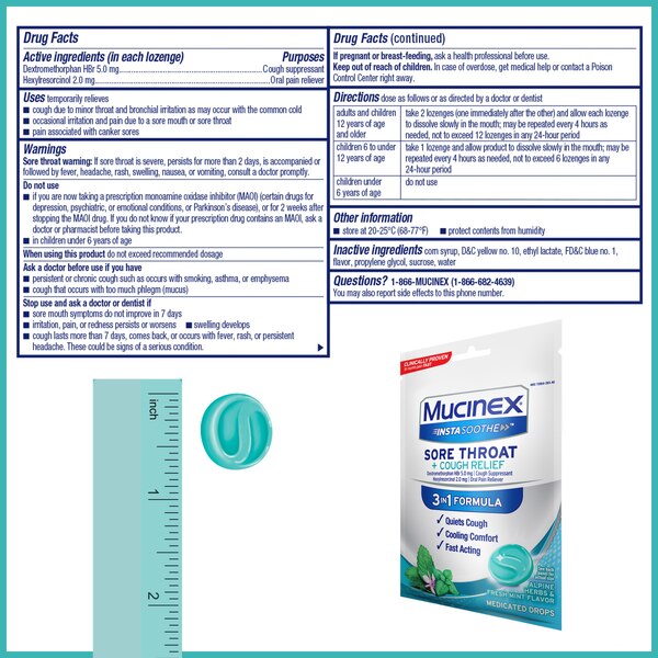 Mucinex InstaSoothe Sore Throat + Cough Relief Medicated Lozenges, Alpine Herbs & Fresh Mint, 40 CT