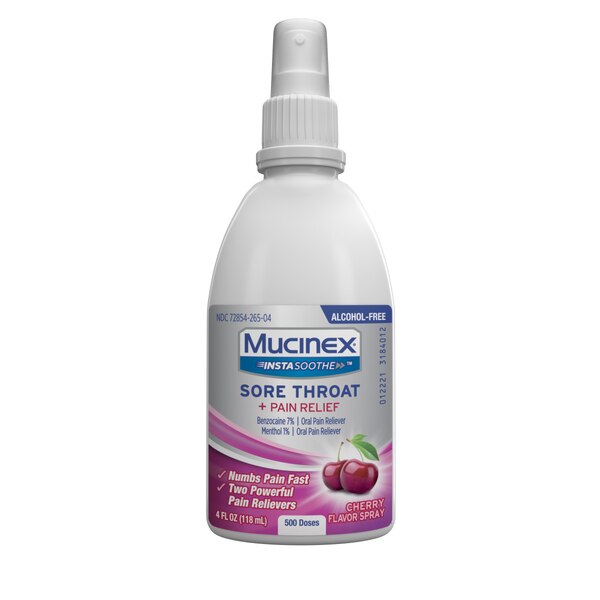 Mucinex InstaSoothe Alcohol Free Sore Throat + Pain Relief, Cherry, 4 OZ