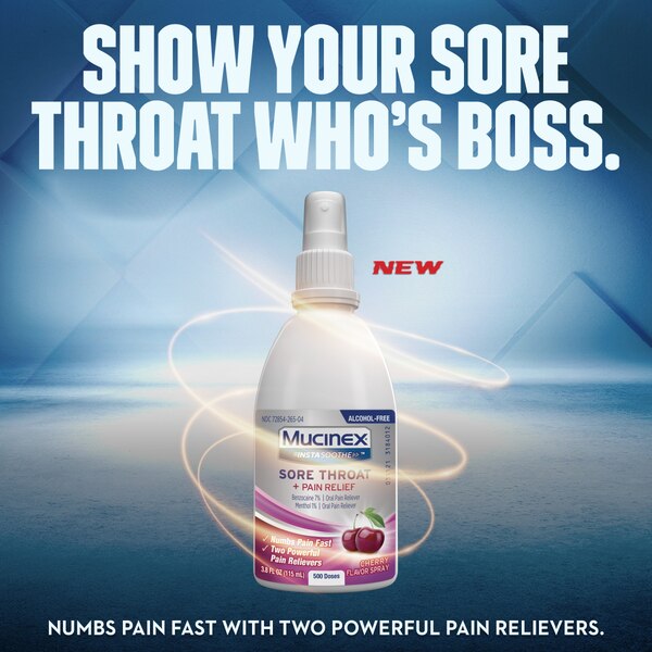 Mucinex InstaSoothe Alcohol Free Sore Throat + Pain Relief, Cherry, 4 OZ
