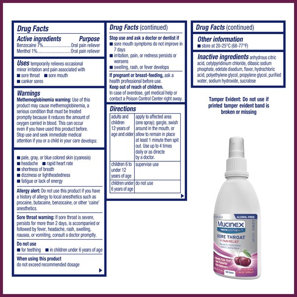 Mucinex InstaSoothe Alcohol Free Sore Throat + Pain Relief, Cherry, 4 OZ