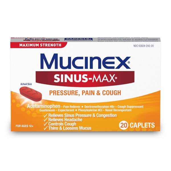 Mucinex Sinus-Max for Pressure, Pain & Cough, 20 CT