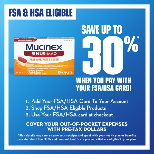 Mucinex Sinus-Max for Pressure, Pain & Cough, 20 CT
