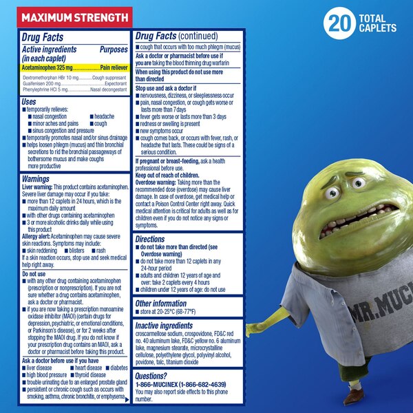 Mucinex Sinus-Max for Pressure, Pain & Cough, 20 CT