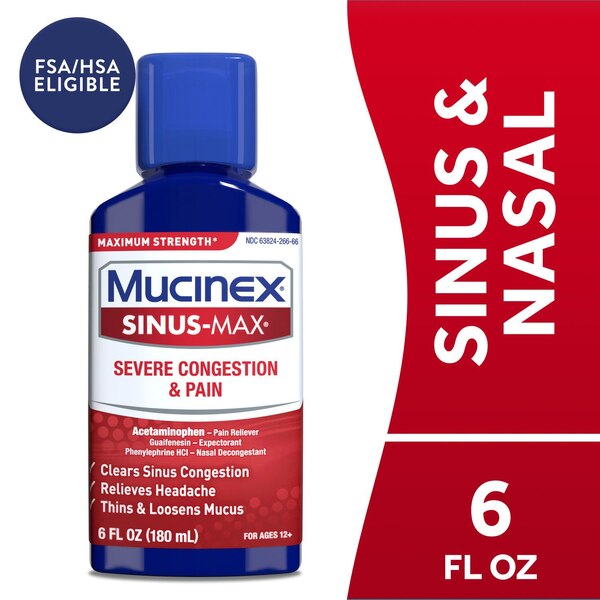 Mucinex Sinus-Max Maximum Strength Severe Congestion & Pain Relief Liquid, 6 OZ