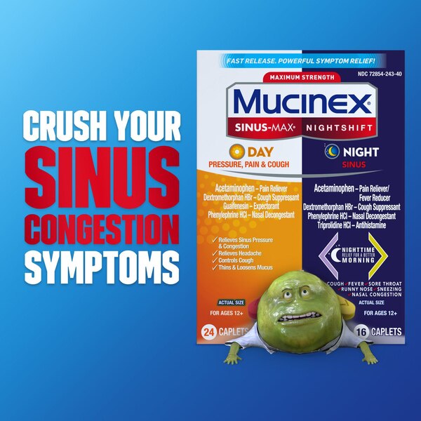 Mucinex Sinus-Max Maximum Strength Pressure, Pain & Cough & Nightshift Sinus Caplets, 20 CT