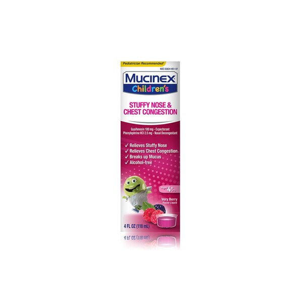 Mucinex Children's Stuffy Nose & Chest Congestion Relief Liquid, Very Berry, 4 OZ